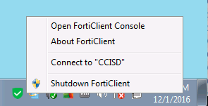 Windows Forticlient right click, connect to profile path display