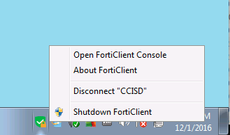 Windows Forticlient right click, disconnect from profile path display