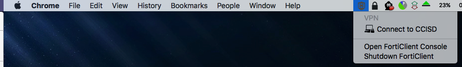 OSX menu bar black shield, open forticlient console path display