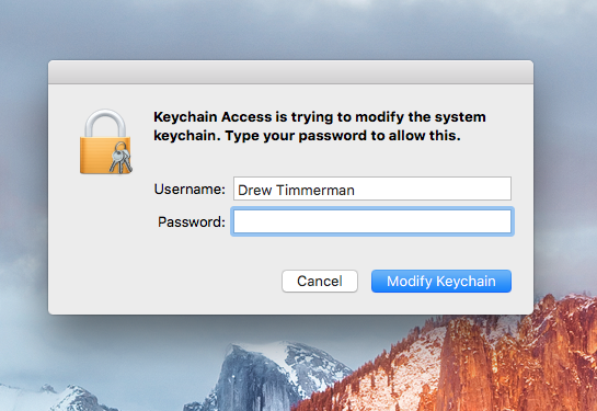 Mac keychain access username and password page display