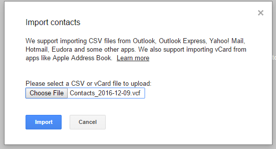 Gmail import contacts display