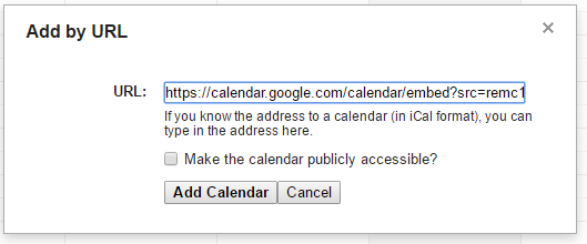 Google calendar Add by URL display