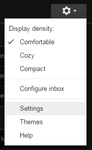 Gmail settings options display