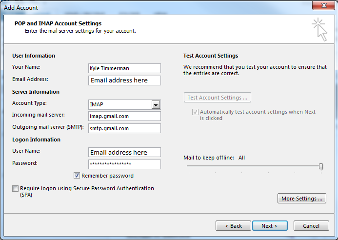 Outlook add account-settings display