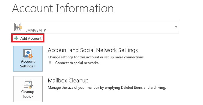 Outlook account information display