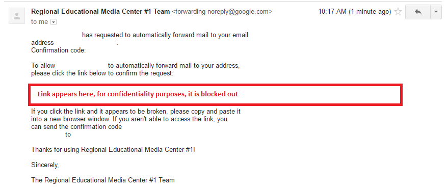 Gmail confirmation email display