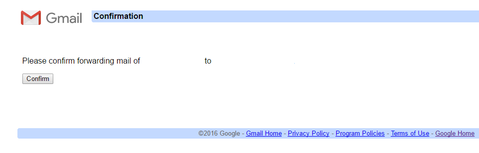 Gmail confirmation window display