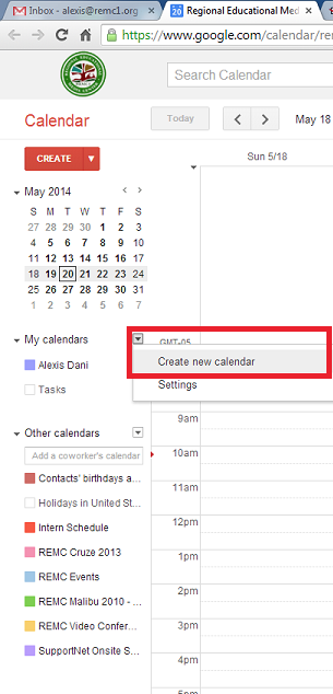 Google calendar Create new calendar display