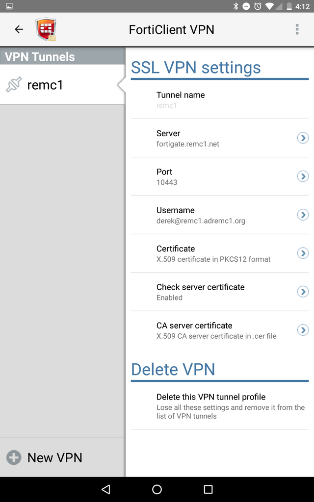 Android forticlient vpn page display