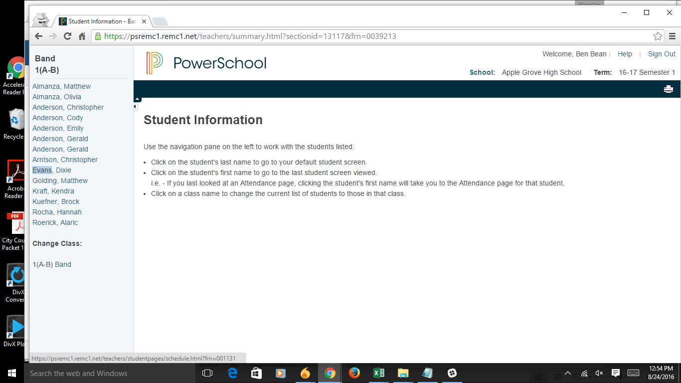 Powerschool student information page display