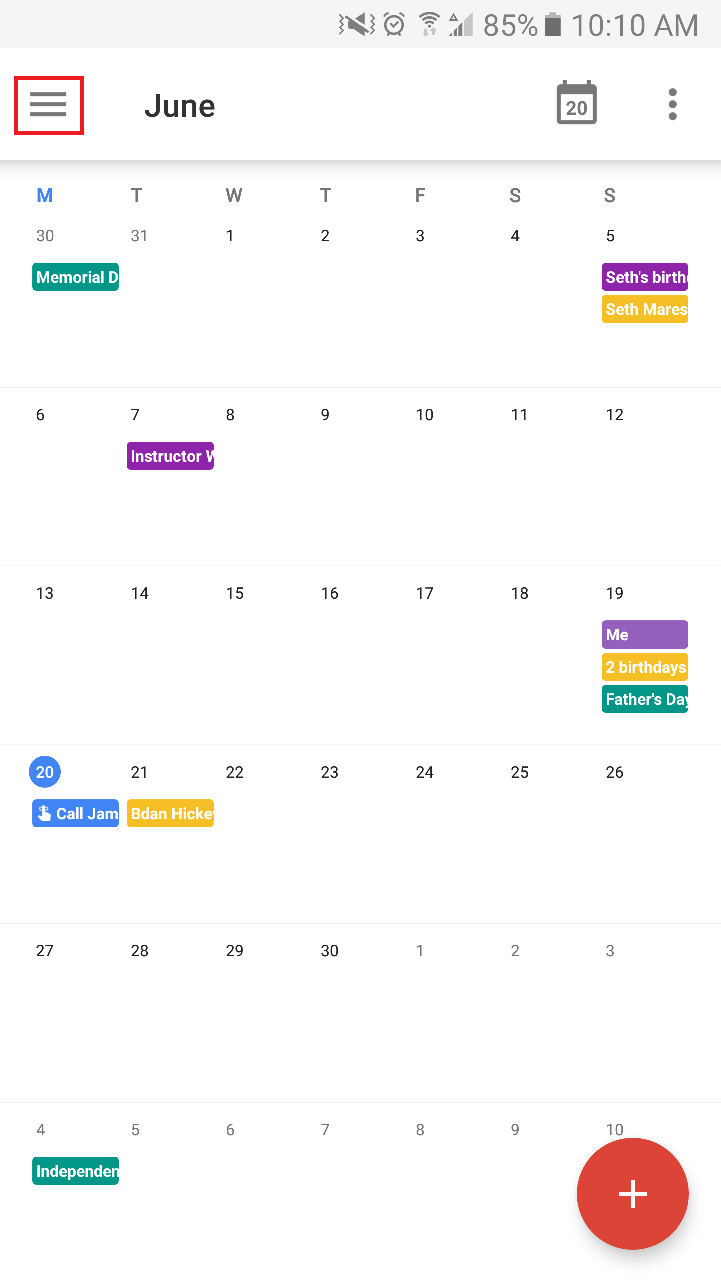 Android calendar app display