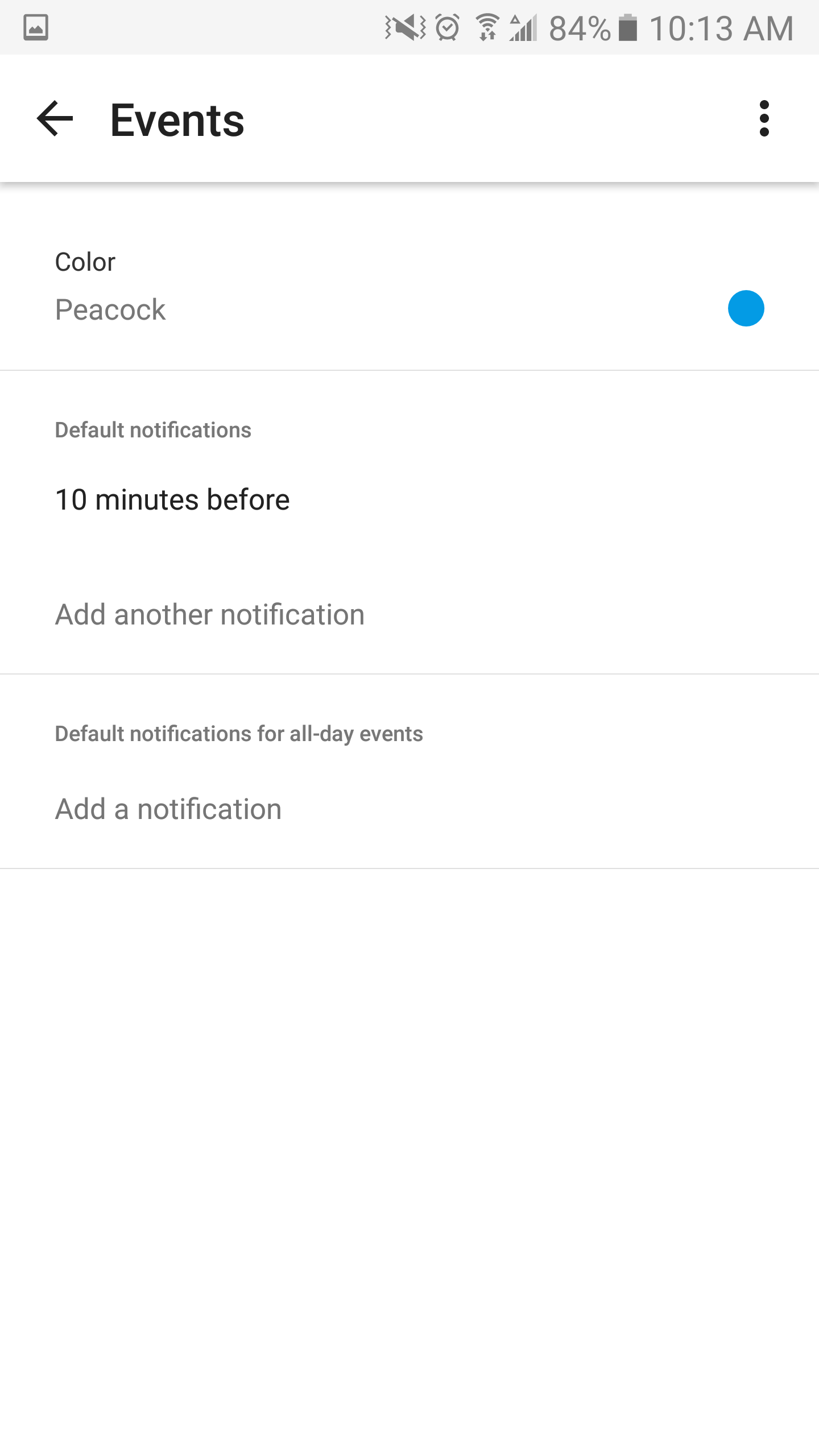 Android calendar app settings, events display