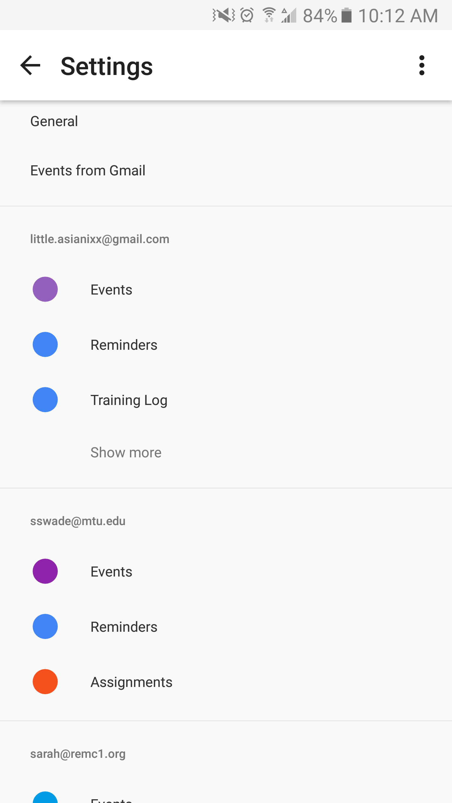 Android calendar app settings display