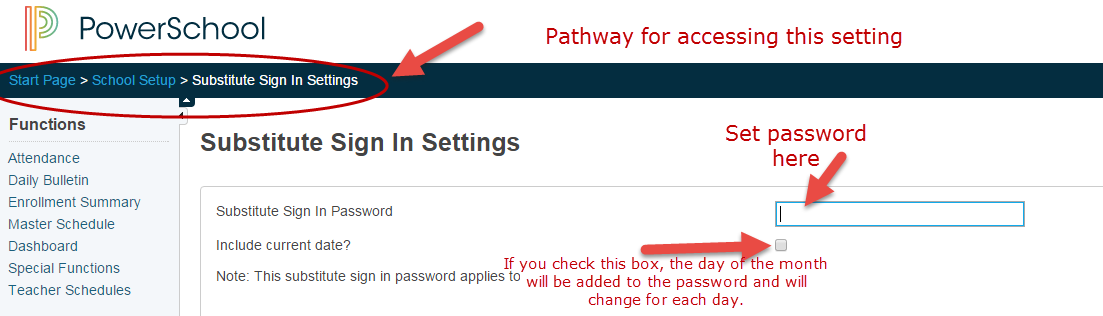 Powerschool creating a substitute sign in settings page display