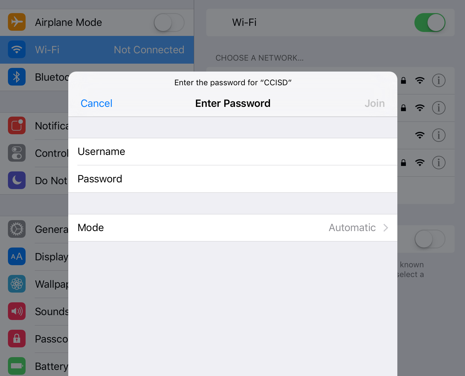 IOS WIFI Network Enter Password Display