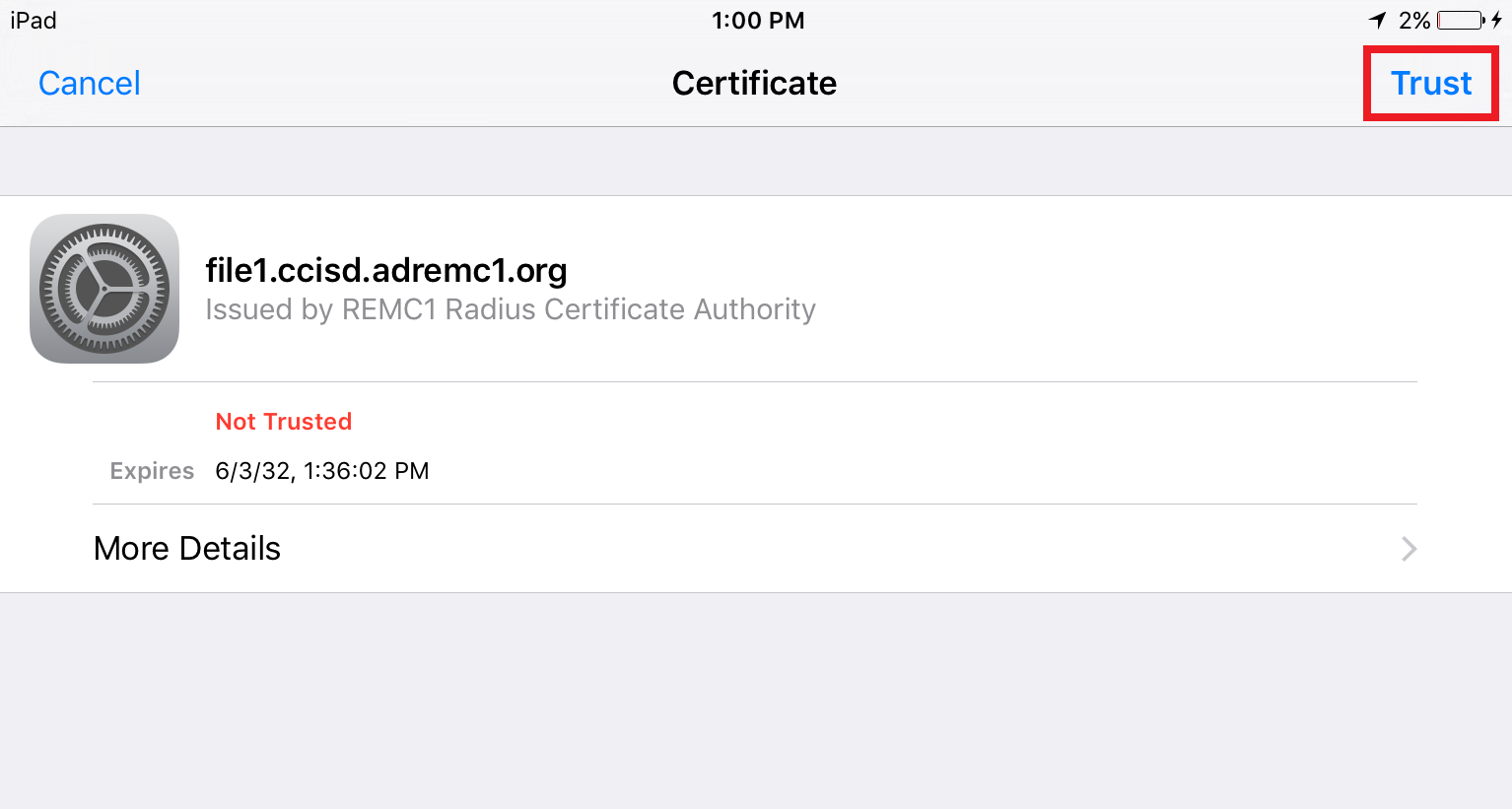 IOS WIFI Network Certificate Display