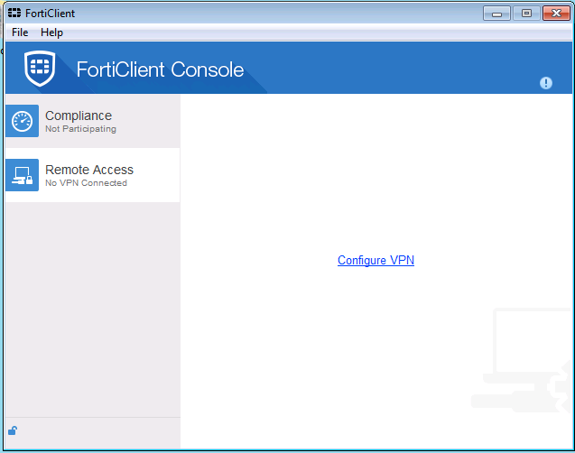 Windows Forticlient console page, configure vpn link display
