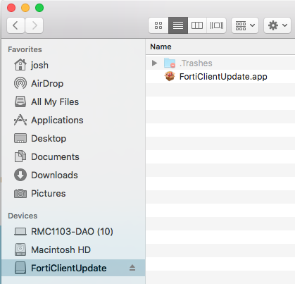 OSX finder, fortigate client update path display