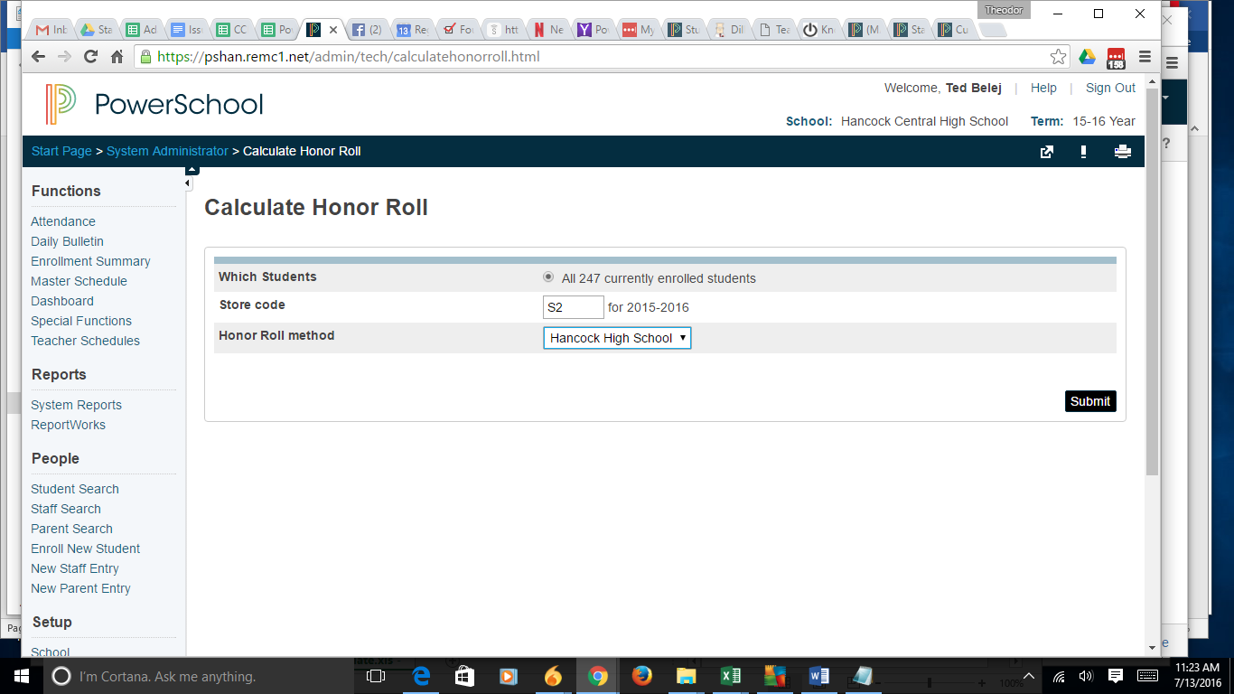 Powerschool calculate honor roll page display