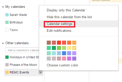 Google calendar Calendar settings display