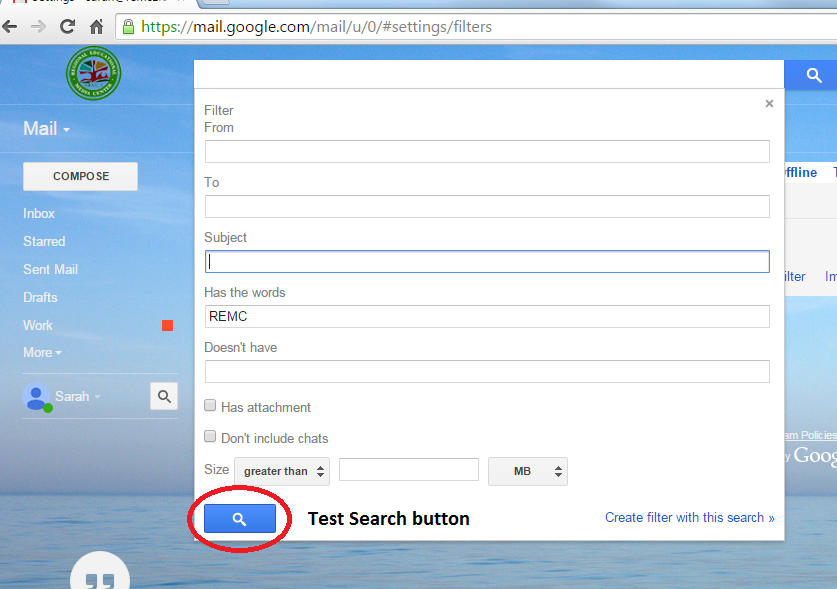 Gmail search bar options display