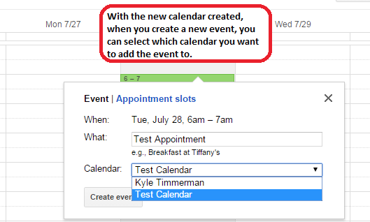 Google calendar New event calendar selection display