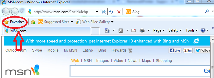 Windows internet explorer favorites button display