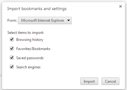 Import bookmarks and settings page display