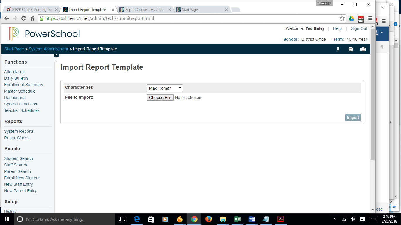 Powerschool import report template page display