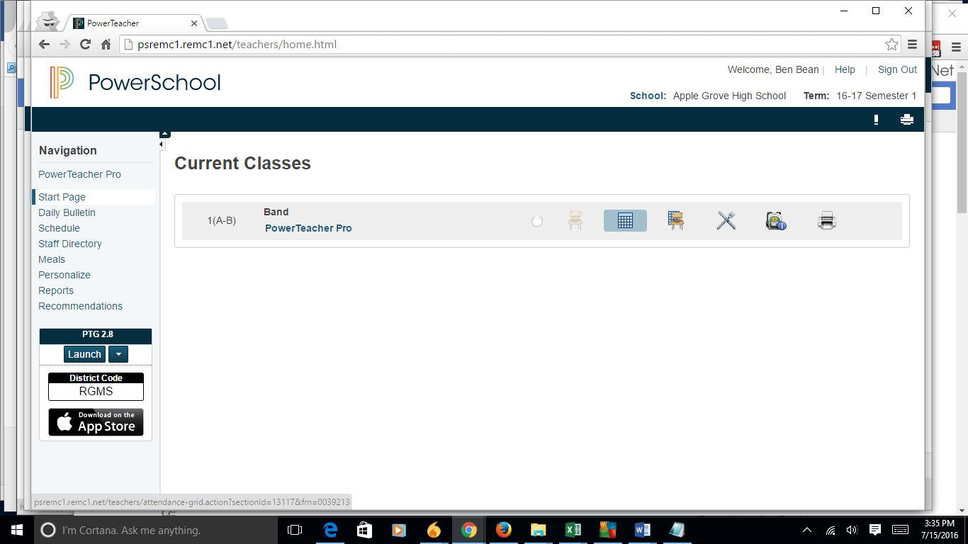 Powerschool current classes page display